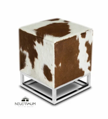 Piel de Vaca Dado Cuero Taburete Pie Taburete Verdadero Braun O Negro - Imagen 1 de 4