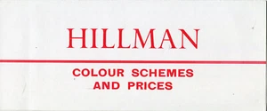 Hillman Minx Husky Super Minx Limousine Cabrio UK Markt PREISE & FARBEN 1962 - Bild 1 von 1