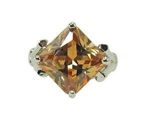 Large orange topaz color cubic zirconia stone ring in a aquare shape stone  New