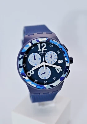 Nuevo Reloj Swatch Suizo Originales Camoblu Cronógrafo Azul Silicona Fecha 42mm SUSN414 Foto 1 de 4
