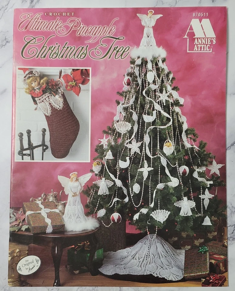 Meia de enfeites de sótão de árvore de Natal abacaxi definitiva de crochê 1997 - Imagem 1 de 2