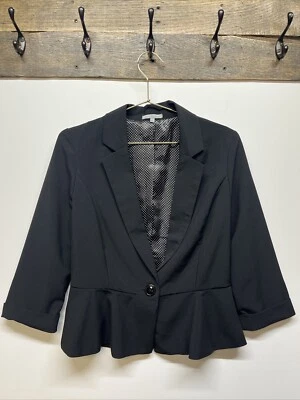 Charlotte Russe Womens Single Breasted Blazer Medium Black Ruffle Bottom Y2K - Image 1 of 4