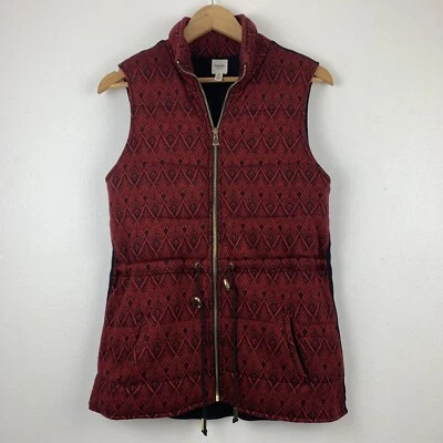 Rafaella Sweater Women’s Medium Vest Drawstring Pockets Aztec Print Red Black - Image 1 of 4