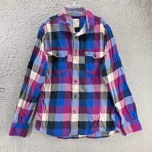 Camicia uomo Mossimo plaid flanella bottoni M viola blu tasche cotone casual - Foto 1 di 9