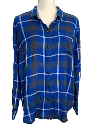 Camisa de franela a cuadros Lucky Brand para mujer grande con botones en la espalda dividida azul blanco Foto 1 de 4