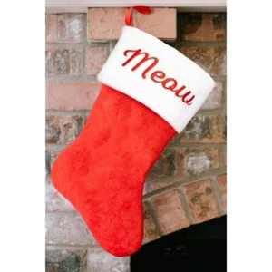 Large Red Plush "Meow" Cat Kitten Christmas Stocking Fully Lined - Picture 1 of 2