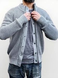 Will’s Vegan Waffle Knit Cardigan Mens Small Zip Recycled Cotton Eco Boho EUC - Picture 1 of 11