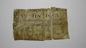 1754 Ten Shillings North Carolina NC Colonial Currency Bank Note Bill! 10s RARE - Picture 1 of 2