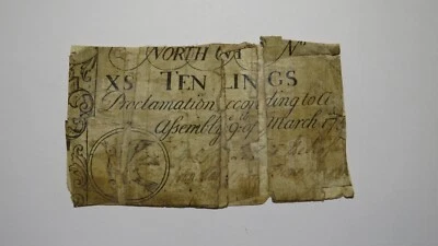 1754 Ten Shillings North Carolina NC Colonial Currency Bank Note Bill! 10s RARE - Image 1 of 2