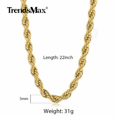 Gargantilla collar cadena cuerda trenzada de acero inoxidable de 3/5/7 mm 16-30" para hombre joyería Foto 1 de 4