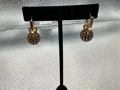 Pendientes de aro Huggie de bola pavé J CREW chapados en oro de latón nuevos sin etiquetas Foto 1 de 4