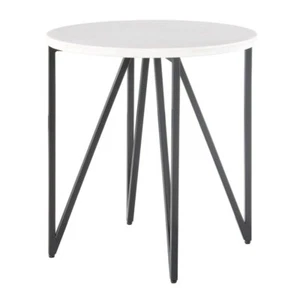 Bowery Hill Round Transitional Metal End Table with Marble Top in White - Picture 1 of 9