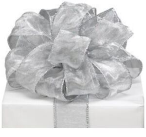 Sheer Silver Wired Ribbon #9 1.5" X 20 Yards Florist