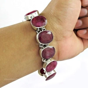Rubí Piedra Plata de Ley Handmade Cumpleaños Bisel Hermana Pulsera Cadena Joyas - Imagen 1 de 6