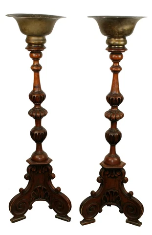 Pair of Antique French Oak Tall Pedestals brass planters jardinière entryway Cover