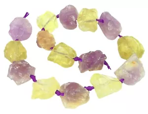 😏 Amethyst & Lemon Quarz große naturbelassene Nuggets Edelsteinperlen Strang 😉 - Bild 1 von 1