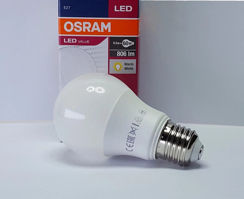 LAMPADINE LED OSRAM 9,5 Watt ATTACCO E27 LAMPADA BULBO A 60 GOCCIA  LUCE CALDA   - Immagine 1 di 1