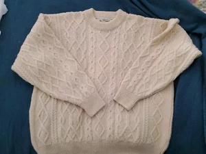 Maglione uomo NOR' EASTERLY maglia cavo Scozia panna/bianco sporco/lana avorio XL  - Foto 1 di 10