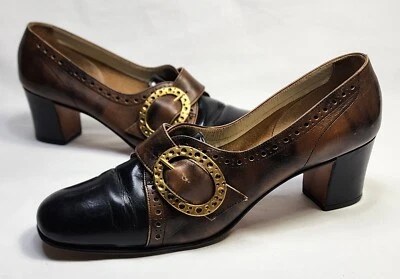 VTG 60's Womens Size 7.5 NARROW Heels Pumps Retro Work Office shoes Brown Black - Image 1 of 4