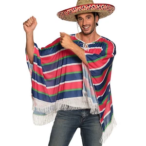 BUNTER MEXIKO PONCHO Mexico Mexikaner Mexicaner Damen Herren Kostüm Umhang Cape - Bild 1 von 3