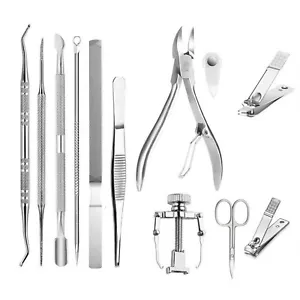 12Pcs Stainless Steel Ingrown Toenail File Lifter Nail Clipper Pedicure Tool Kit - Picture 1 of 10
