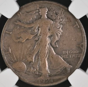 1921-D 50C Walking Liberty NGC VF 25 - Nice Evenly Circulated Chocolate Toning - Picture 1 of 5