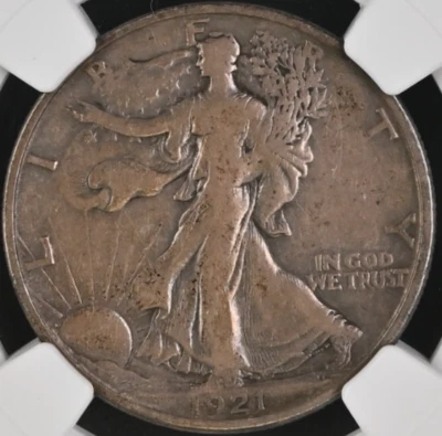 1921-D 50C Walking Liberty NGC VF 25 - Nice Evenly Circulated Chocolate Toning - Image 1 of 4