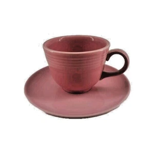 Homer Laughlin Fiesta 7.5 oz Pink Coffee Teacup & Ballerina Pink Saucer Vtg - Picture 1 of 5
