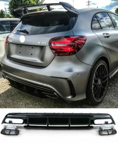 MERCEDES CLASSE A W176 2012-2018 DIFFUSORE POSTERIORE & TERMINALI NERI AMG,* - Foto 1 di 14