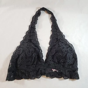 Victoria's Secret PINK Halter Bralette Large Black Floral Lace Removable Pads - Picture 1 of 7
