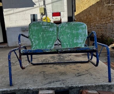 Vintage Clam Shell Metal Glider Porch Glider Outdoor Patio Swing - Image 1 of 4