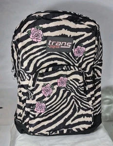 Trans by JanSport Rucksack Zebramuster mit rosa Rosenstickerei 3 Taschen Neu ohne Etikett - Bild 1 von 11
