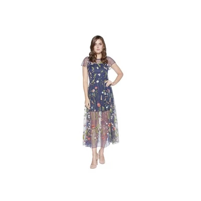 Eva by Eva Franco Erika Dress Navy Embroidered Floral size 12 - Image 1 of 4