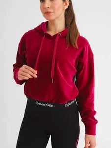 Calvin Klein Ribbed Velour Hooded Cropped Top M NEW$60  PF2T2282 - Picture 1 of 7
