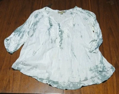 Blusa Feminina XXL Vintage América Wht Grn Gauzy Semitransparente Decote V Camisa 3/4 Slv - Imagem 1 de 3