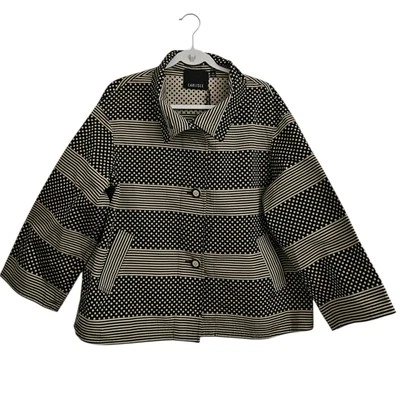 Carlisle Jacket 16 Tan Black Polka Dot Striped Button Front High Neck Coat NWT - Image 1 of 4