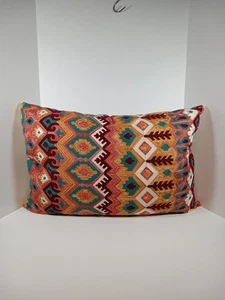 Artistic Accents Pillow, Orange Burgundy Green Gold Boho Zippered 23"x 13" - Picture 1 of 7