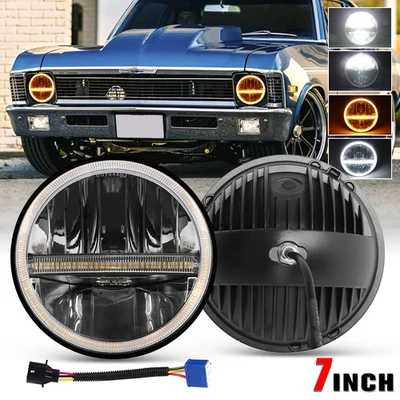 Faro LED redondo de 7" aprobado por el DOT haz alto-bajo DRL para Chevy II/Nova 1969-79 Foto 1 de 4