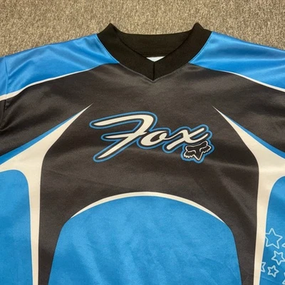 Fox Racing Long Sleeve Motocross Jersey Blue Black Stars Graphic Mens L - Image 1 of 4