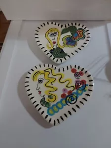 Whimsical Heart Shaped Woman Face Handcrafted Ceramic Plates (set of 2) - Picture 1 of 4