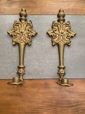 Vintage Ornate Gold Gilt Wall Sconces Candle Holder Pair Cast Aluminum