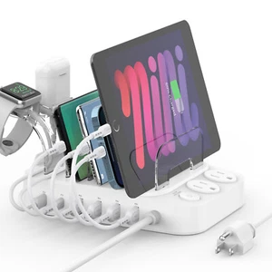SooPii 70W 6 Port USB Charging Station for Multiple Devices With 2 AC Outlets - Picture 1 of 13