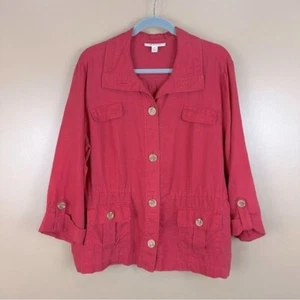 JM Collection Red Linen Lightweight Jacket 18 - Picture 1 of 8