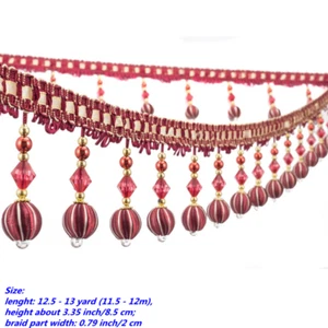 12.5 Yard Braid Beaded Pendant Tassel Hanging Ball Fringe Trim Edge Curtain - Picture 1 of 18