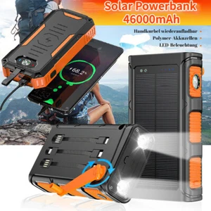 Solar Powerbank 46000mAh Externer Batterie Kurbel Ladegerät 3Kabeln Taschenlampe - Zdjęcie 1 z 28