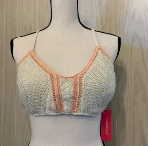 Xhilaration Juniors XL Crochet Knit Tie Back Bikini Top Cream Peach - Picture 1 of 3