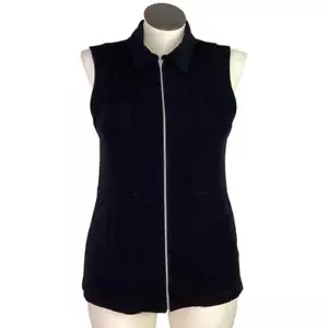 Coldwater Creek Vest Women L Black Full Zip Travel Slinky Knit Stretch Pieced - Picture 1 of 9