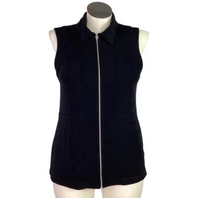 Coldwater Creek Vest Women L Black Full Zip Travel Slinky Knit Stretch Pieced - Image 1 of 4