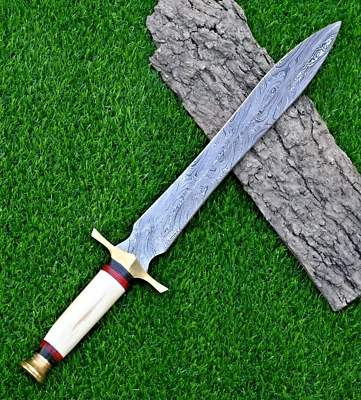 Espada Daga Damasco - Hoja de Acero Damasco Forjada a Mano con Funda de Cuero 1660 Foto 1 de 4