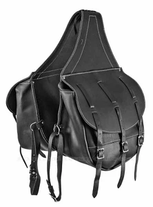 Bisacce posteriore per sella cuoio tre lacci black saddlebags calfskin leather - Picture 1 of 3